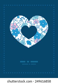 Vector blue and pink kimono blossoms heart symbol frame pattern invitation greeting card template