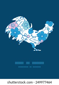 Vector blue and pink kimono blossoms rooster silhouette Easter frame