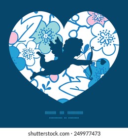 Vector blue and pink kimono blossoms shooting cupid silhouette frame pattern invitation greeting card template