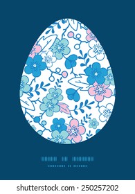 Vector blue and pink kimono blossoms Easter egg sillhouette frame card template