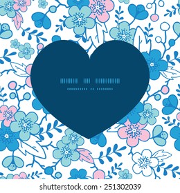 Vector blue and pink kimono blossoms heart silhouette pattern frame