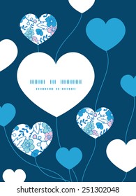 Vector blue and pink kimono blossoms heart symbol frame pattern invitation greeting card template