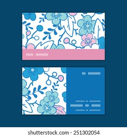 Vector blue and pink kimono blossoms horizontal stripe frame pattern business cards set