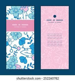 Vector blue and pink kimono blossoms vertical frame pattern invitation greeting cards set