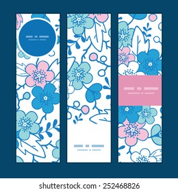 Vector blue and pink kimono blossoms vertical banners set pattern background