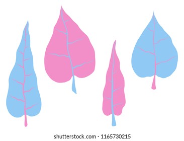 Vector blue and pink leafs set