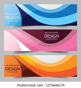 Vector blue, pink, orange gradient abstract swoosh background. Abstract corporate business banner web template, horizontal advertising business banner layout template flat design set.
