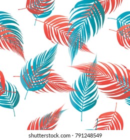 Vector blue and pink palm tree pattern seamless background wallpaper, textile, fabric