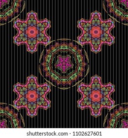 Vector blue and pink texture, motley lines and grids seamless pattern, curved metal, foil background with 3D visual effects on a black background.