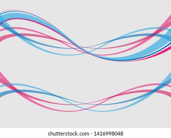 Vector blue, pink wavy wave abstract swoosh background. Wavy waves banner color line for web banner. 