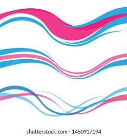 Vector blue, pink wavy wave abstract swoosh background. Wavy waves banner color line for web banner. 