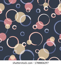 Vector blue pink yellow circles seamless pattern