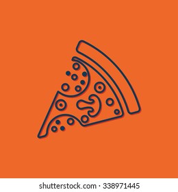 Vector blue pizza icon on orange background 