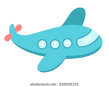 Vector blue plane icon. Air transport for kids. Funny transportation clip art for children. Cute airplane vehicle isolated on white background
