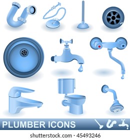 Vector blue plumber icons set