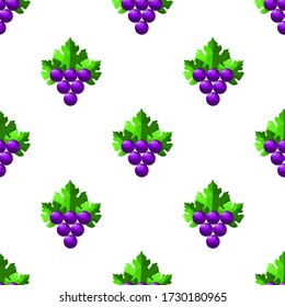 Vector Blue Polygonal Grapes Seamless Pattern. Vine Background. Fruits  Texture.