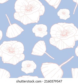 Flor de amapola azul vectorial fondo de patrón transparente con flor de amapola. Apropiado para papel de pared, scrapbooking, tela, impresiones, cubiertas