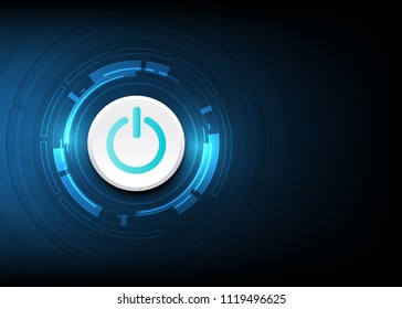 vector blue power button on technology background.