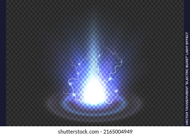 Vector blue power energy explosion light effect isolated on transparent background. Magic fantasy futuristic portal teleport. Electric lightning bolt. Cold sparkling burst