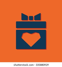 Vector blue present heart icon on orange background 