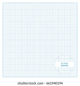 Vector blue printable graph paper 12x12 inch size, grid accented every inch svg