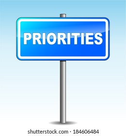 Vector blue priorities signpost on sky background
