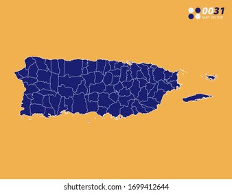 Vector blue of Puerto Rico map on yellow background.