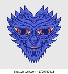Vektorblau-violette Kopfmaske-Illustration für T-Shirt-Poster-App-Merchandise-Website