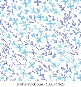 Vector blue and purple simple leaves seamless pattern print background.