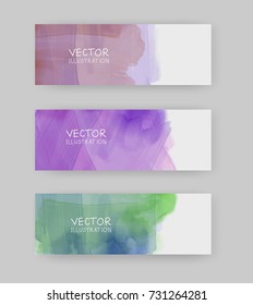 Vector blue, purple,green banner shapes collection isolated on white background. Hand drawn abstract paint brush strokes set. Watercolor elements.