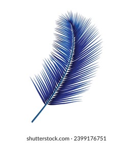 Vector blue realistic palm leaves isolated on white.