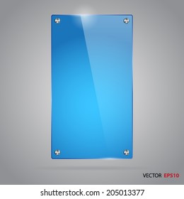 Vector blue rectangle glass frame with chrome rivets.