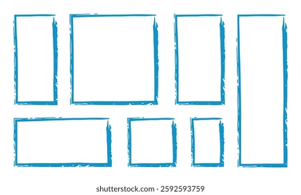 Vector Blue Rectangle Paint Frame Set