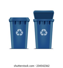 Vector Blue Recycle Bin for Trash and Garbage Isolated on White Background