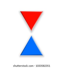 Vector blue and red Arrow banners set. Direct shape. 3d Abstract Business infographic presentation diagram. Section compare service. Up and down trend. Flat Paper index Exact pointer Isolated on white