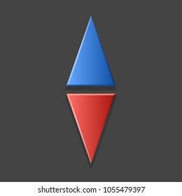 Vector blue and red Arrow banners set. Direct shape. 3d Abstract Business infographic presentation diagram. Section compare service. Up and down trend. Flat Paper index Exact pointer Isolated on black