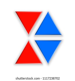 Vector blue and red Arrow banners set. Direct shape. 3d Abstract Business infographic presentation diagram. Section compare service. Up and down trend. Flat Paper index Exact pointer Isolated on white
