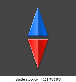 Vector blue and red Arrow banners set. Direct shape. 3d Abstract Business infographic presentation diagram. Section compare service. Up and down trend. Flat Paper index Exact pointer Isolated on black