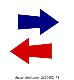 Vector blue and red arrow signs in flat style.