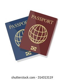 Vector blue and red biometric passports with globe, eps10, isolated on white background 