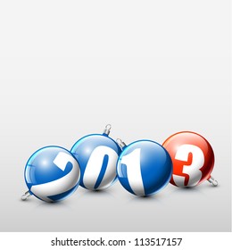 Vector blue and red Christmas realistic baubles with the numbers of new year 2013