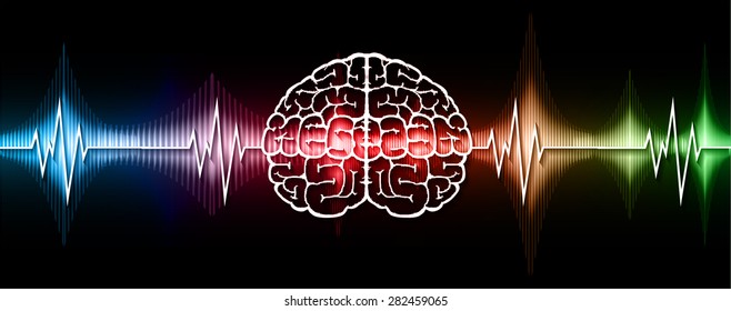 vector blue red green brain processes technology, creative idea concept. wave. ecg, ekg, electrocardiogram.