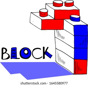  Vector blue red kit set of different bricks on transparent  Draft sketch ink hand drawn design object logo emblem pictogram in modern art scribble doodle style  Colorful blocks Education puzzle