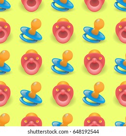 Vector Blue Red Nipple Seamless Pattern Isolated on Yellow Background