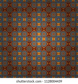 Vector blue, red and orange seamless background pattern with rhombuses.