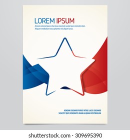 Vector Blue And Red Star Brochure, Flyer, Magazine Cover Template. Modern Corporate Design.