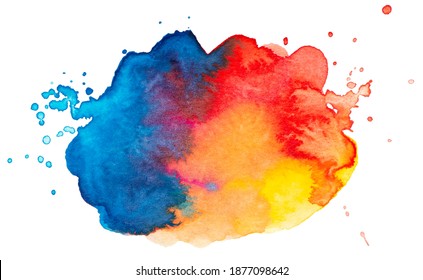 Vector blue red and yellow paint splash texture isolated on white - watercolor banner for Your design