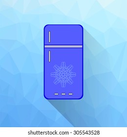 Vector Blue Refrigerator Icon Isolated on Polygonal Background. Long Shadow