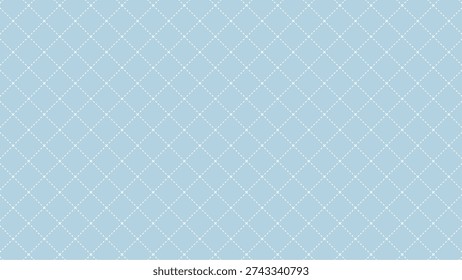 Vector blue repeat pattern with editable white dashed line grid. Minimalist stitched diamond background for textile, apparel, and graphic design.