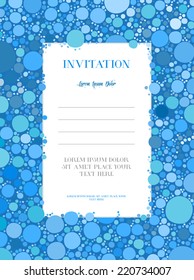 Vector blue retro style invitation design template with cute dotted frame